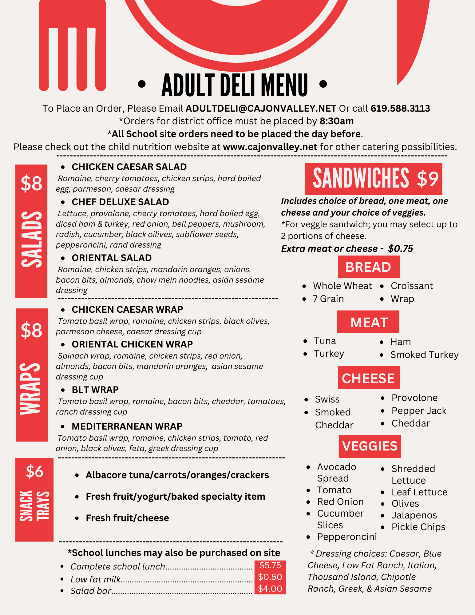 Adult Deli Menu